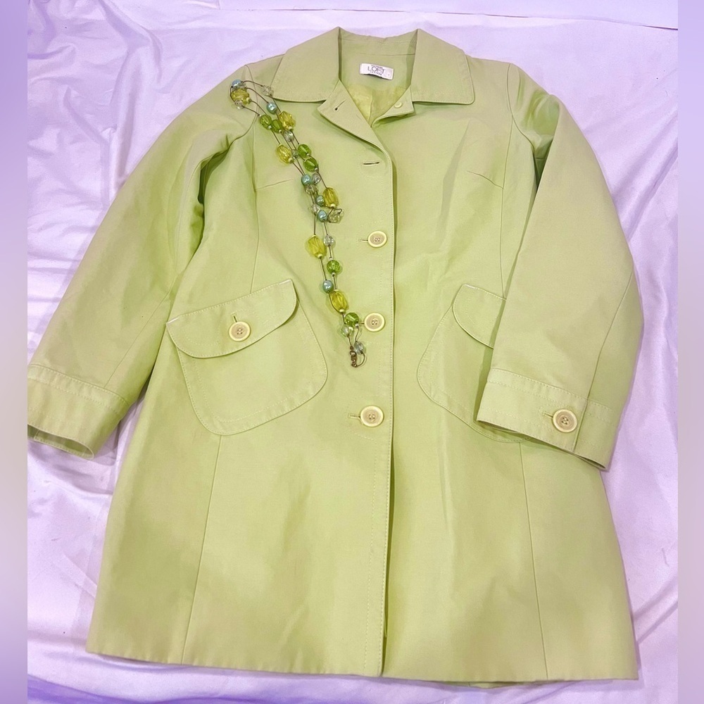 Ann Taylor loft pea coat green lime water resistant material petite - Picture 6 of 12